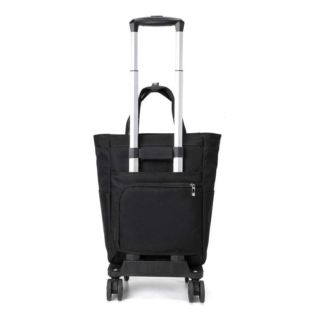 Kobe Liberal Bagging Shopping Carry, Side-Push, 4-Wheel Double Caster, Foldable, Lightweight, Replaceable Casters, Pre-Assembled, 601 (Black/Quilted)