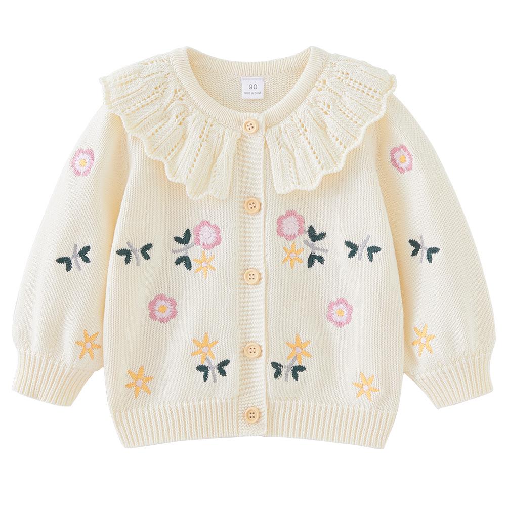 Korean Style Knit Cardigan for Girls: Embroidered Lapel Sweater for Toddlers and Children – Spring/Autumn Fashion, 2026 Edition XXL (Height 120cm) абрикосовый