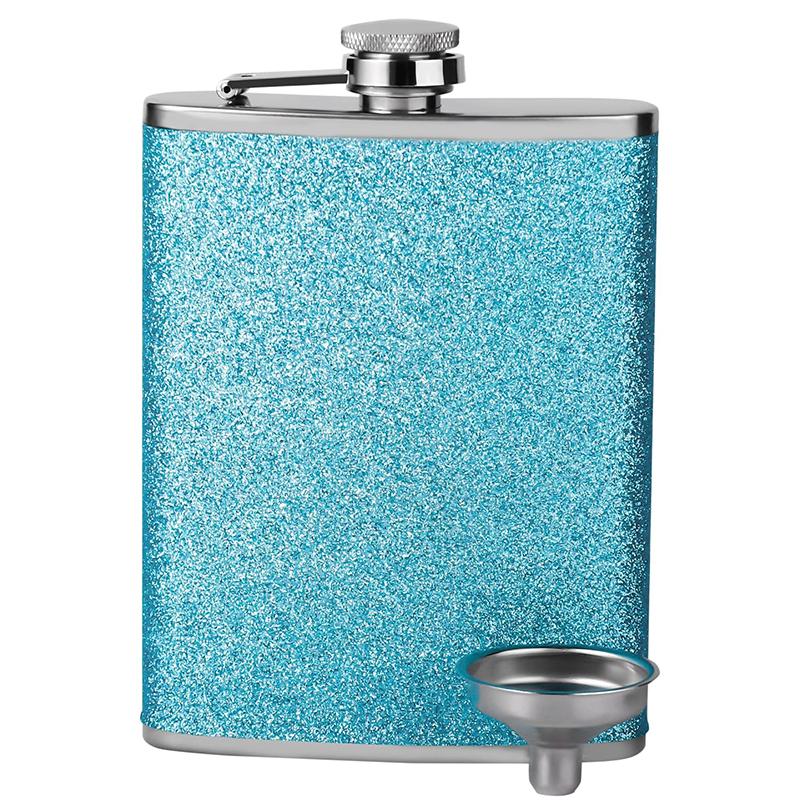 8oz Glitter Bling Hip Flask Stainless Steel Hip Flask with Never-Lose Cap and Funnel Leakproof Liquor Alcohol Flasks For Whiskey синий