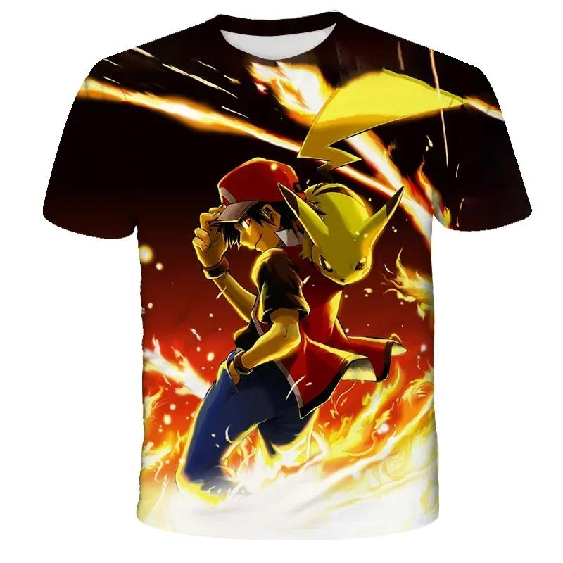 2026 New Anime Pikachu Children 3D Fashion Casual T-shirt Pokemon Boys Girls Kids Cosplay Yellow Clothing T-shirt Short Sleeve