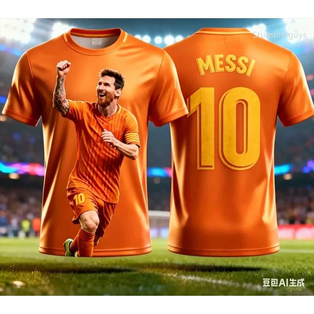 Sommer Messi Print Stickerei Kinderkleidungsset Fußballtrikot T-Shirt. Locker und bequem Geeignet für den täglichen Gebrauch