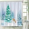Winter Snowy Forest Shower Curtains Pine Tree Deer Snowflake Xmas Christmas Holiday Rustic Farmhouse Bathroom Decor with Hooks