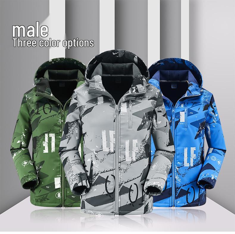 Jaqueta Softshell Camuflada Unissex: Fleece, À Prova de Vento, Impermeável, Com Capuz, Tamanho Grande Roupa para Montanhismo ao Ar Livre