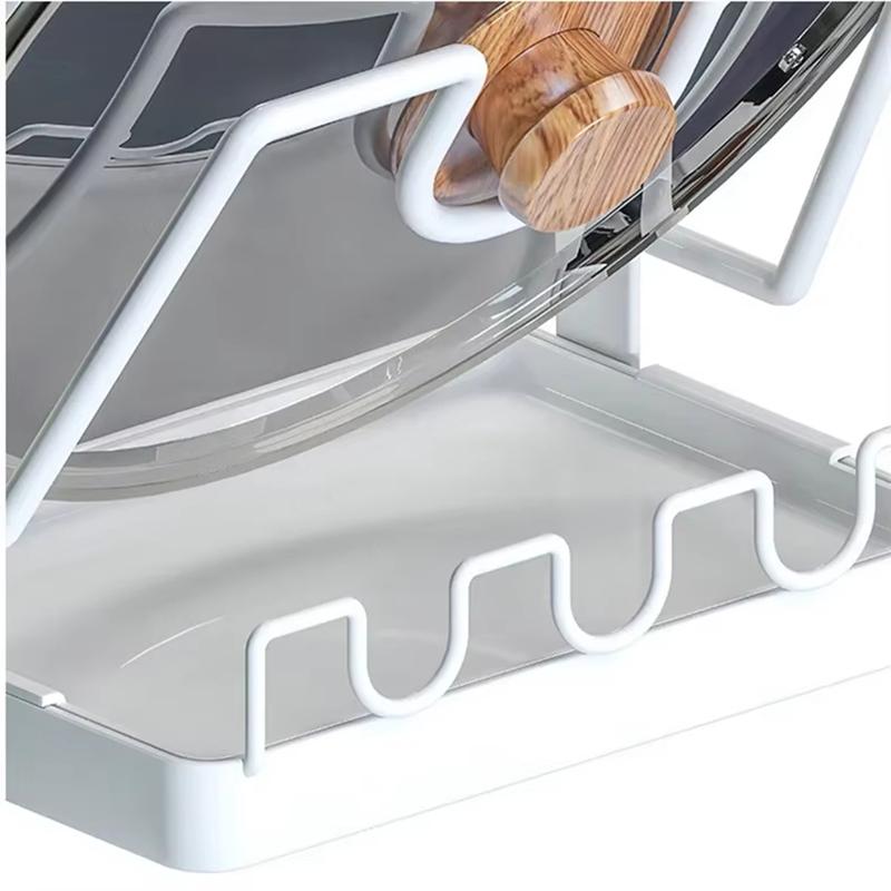 Good-Multifunctional Kitchen Storage Rack - Wall-Mounted Pot Cover, And Cutting Board Organizer With Drain Rack
