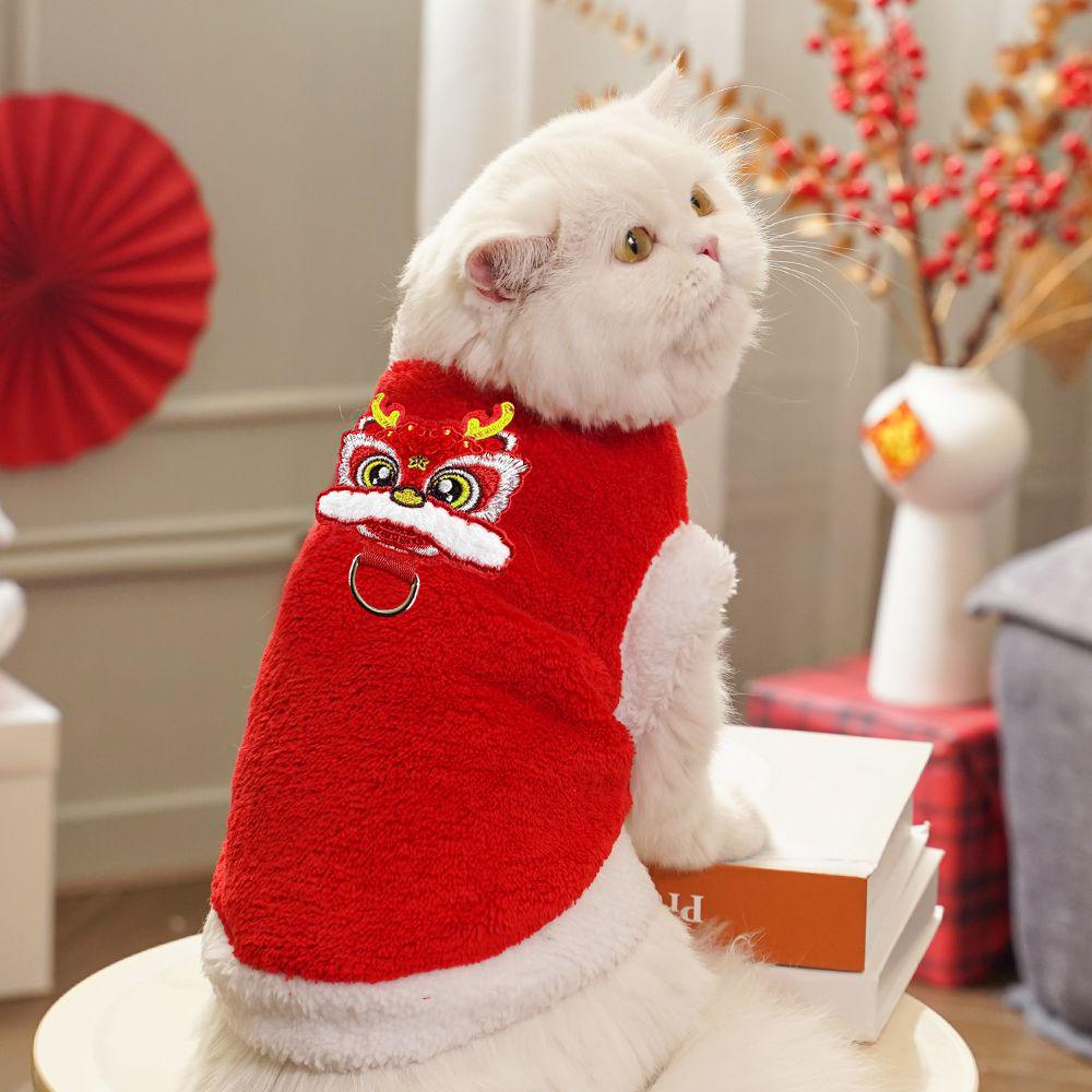 Cat & Dog New Year Festive Hoodie - Warm Blue Anti-Shedding Winter Outfit