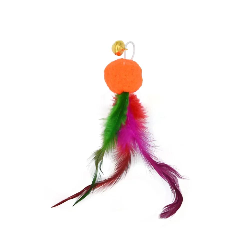 Cat Feather Toy Accessories False Birds Worm Toy with Bell Kitten Cat Toys Interactive Replacement Refill Foam Ball Training