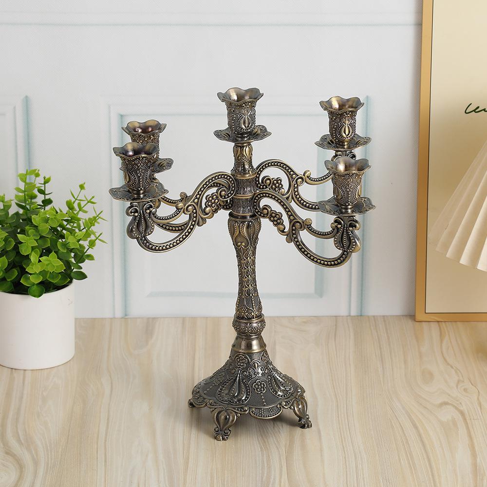 5 Arm Metal Candelabra Vintage Zinc Alloy Candle Holder for Wedding Dining Table Fireplace Wedding Party Home Decoration