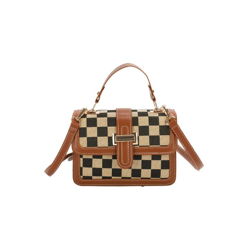 Autumn new popular bag women's checkerboard fashion texture shoulder messenger bag versatile fashion small square bag