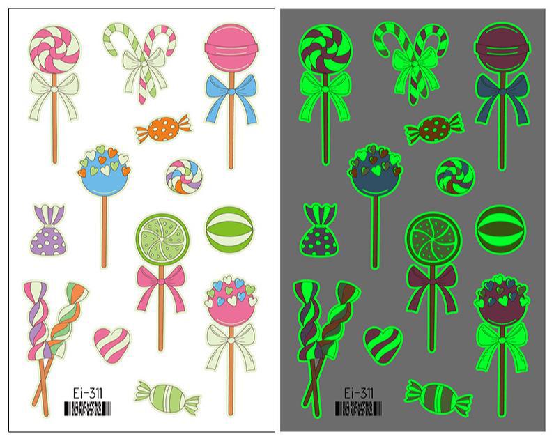 Luminous Cartoon Dessert Tattoo Stickers for Kids - Ice Cream, Donut, and Candy Themes