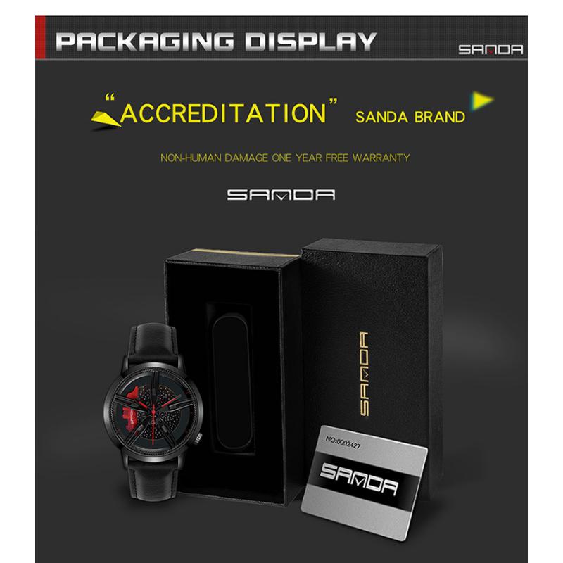 SANDA Modetrend Hohlzifferblatt Herrenuhr Schüler Auto Rad Wasserdicht Konzept Kreative Uhr