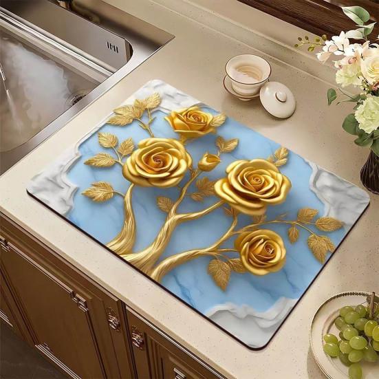 3D Floral Placemat Diatomaceous Earth Absorbent Flower Placemat Non-slip Decorative Heat Insulation Mat for Dining Table Home Decor