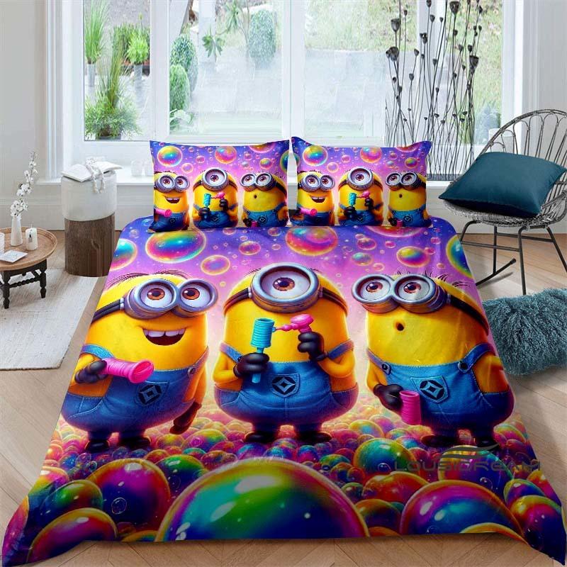 Popular Cartoon Character (Minions) Printed Bedding Set — Duvet Cover Set — Deluxe Gift for Teen Girls, Twin/Single, and Kids