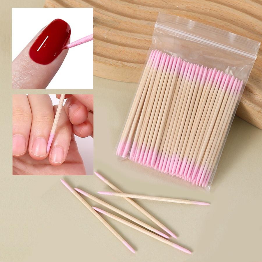 100pcs/bag Double-Ended Cotton Swabs Fine Pointed Tips for Nail Art Makeup Eyeliner Correction - Beauty Tools