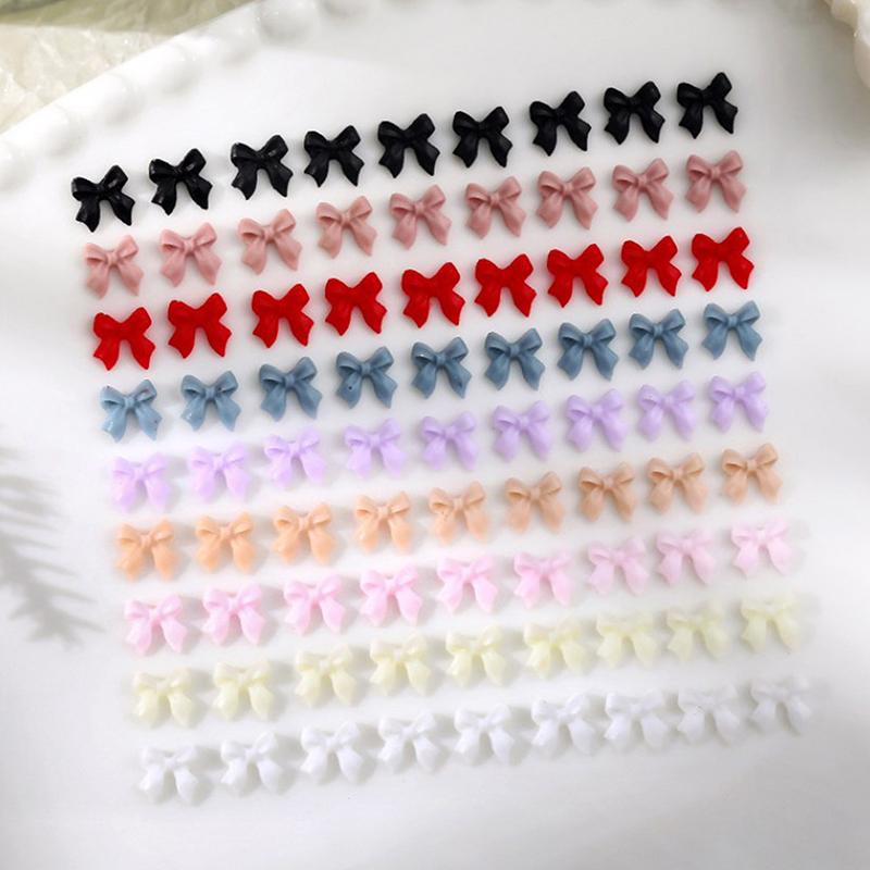 50Pcs Bow Resin Nail Art Decoration 3D Cream Color Bowknot Nail Charm Ornament Jewelry Diy Manicure Classic Accessory