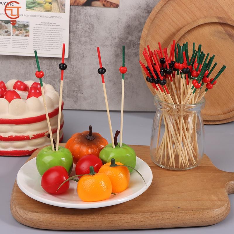 100 Stück/Los 12cm Bambus-Zahnstocher Spieße Buffet Cupcake Obstgabel Party Dessert Salatspieß Cocktailspieß Für Hochzeitsfeier