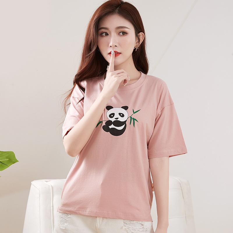 Spring New Short-sleeved Ins Korean Version T-shirt Girls Round Neck Casual Printed Tops Fashionable and Cute Women's Clothing