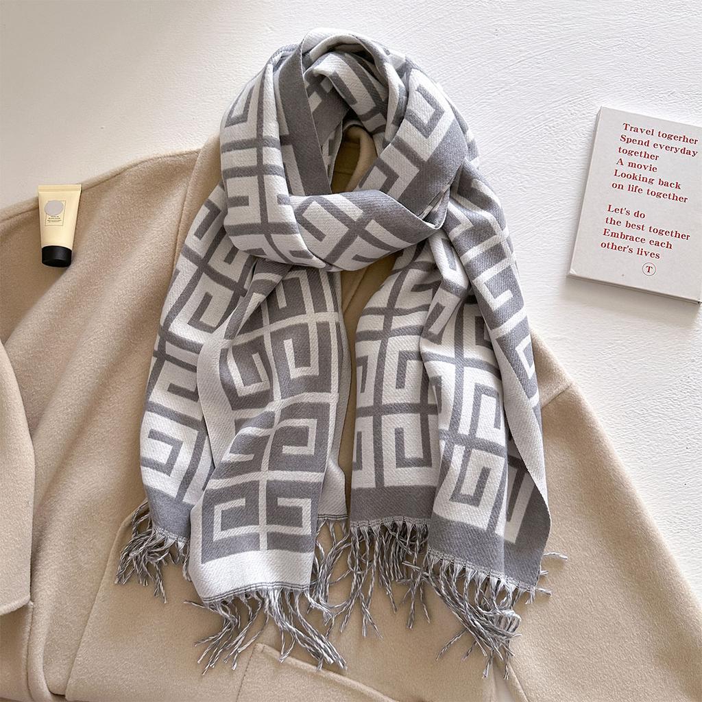 Herbst und Winter neuer Jacquard-Schal aus Imitatkashmir Damen verdickter warmer langer Fransen-Temperamentschal vielseitiges Schultertuch