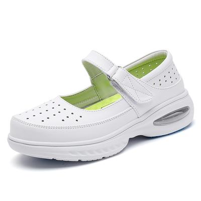Skórzane Pielęgniarskie Buty z Poduszką Powietrzną Oddychające Damskie Buty na Grubej Podeszwie Antypoślizgowe Białe Buty Medyczne Wsuwane Płaskie