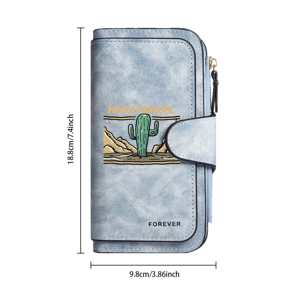 Stylish Cactus Pattern Long Wallet Multi Card Slot Casual PU Purse For Daily Use 