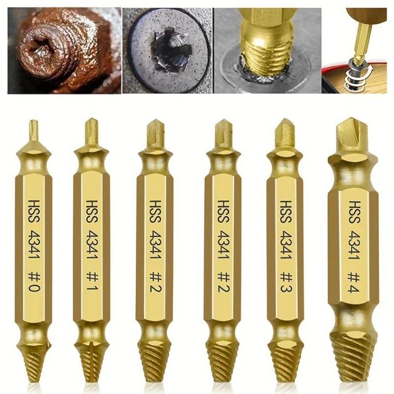6Pcs/Set Damaged Screw Extractor Set, Double End Broken Bolt Remover Tool, Easy Out Stripped Screw & Broken Head Bolt Extractor