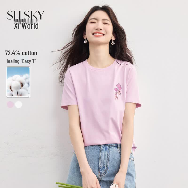 Sllsky Women s Puppy Embroidered Short Sleeve T-shirt S