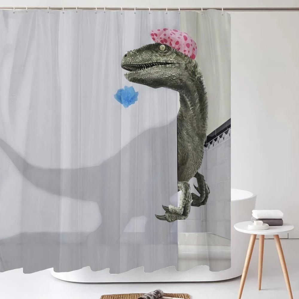 Funny Cute Cartoon Bathing Cat Dog Shower Curtains Bathroom Bathtub Decoration Waterproof Bath Curtain Home Decor with Hooks