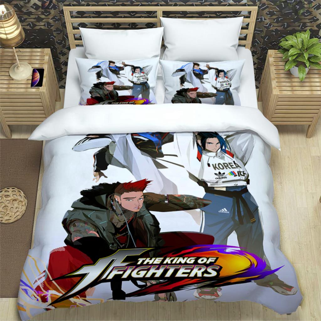 KOF Anime Art Print 3 Piece Bedding Set For Boys Adults Fashion Quilt Cover Pillowcases Soft Comfortable