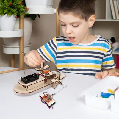1 Sada DIY Model Lodi na Dálkové Ovládání Stavebnice Ručně Vyráběné Dřevěné Puzzle RC Loď Stavební Řemesla Děti STEM Vzdělávací Fyzika Vědecký Experiment Hračka