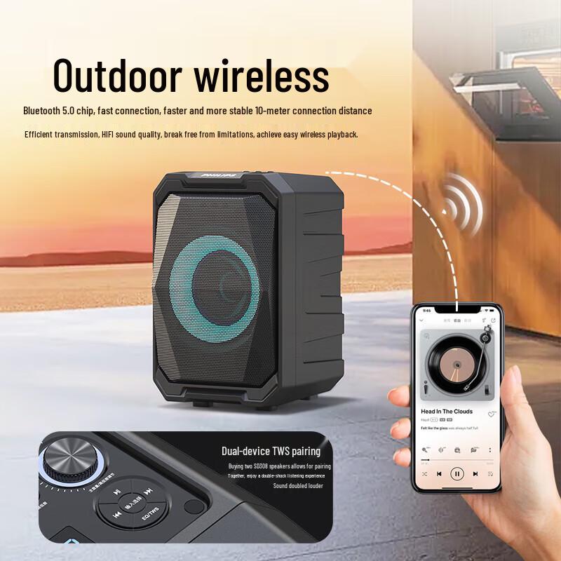 Philips SD308 Portable Karaoke Bluetooth Speaker with Dual Microphones