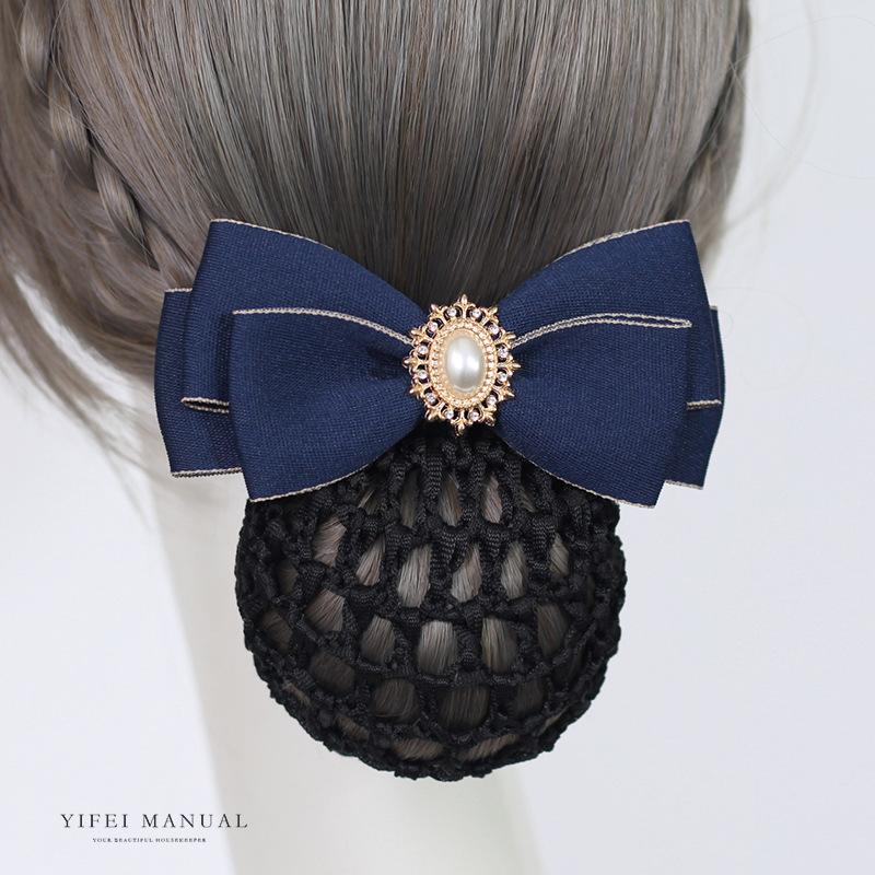 Head Flower Female Vocational Nurse Hairnet Bank Flight Attendant Special Disc Hair Net Pocket Bow Hairpin Tooling Headdress