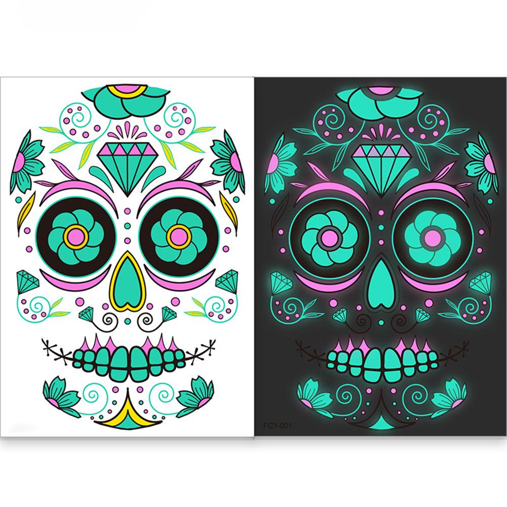 Funny Halloween Luminous Tattoo Sticker, 2/4pcs Glow in Dark Sugar Skull Face Stickers for Face Tattoos Waterproof Facial Party