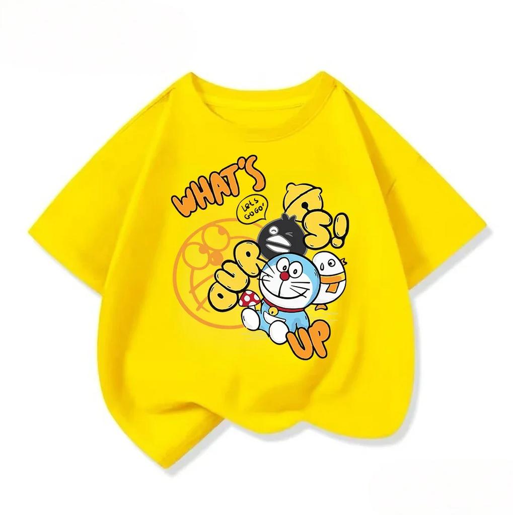 Summer Boys Girls Short Sleeve Tee Kawaii Cartoon Print Cute Street Fashion Wear Doraemon Kids Outfit 314Y