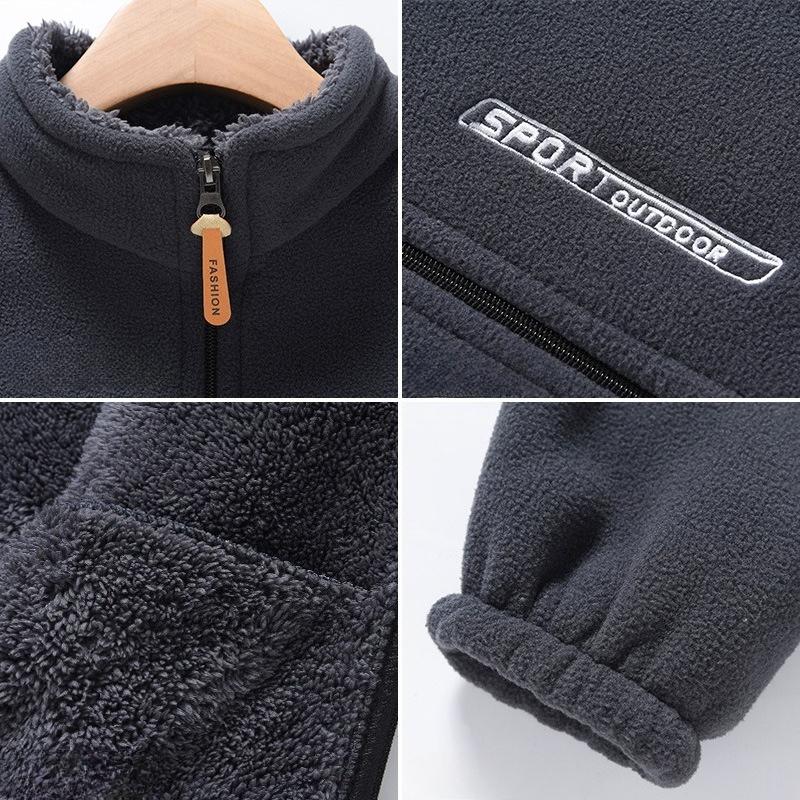 Herrejakker i fleece for høst og vinter, tykke og løse cardigans med oppstående krage med ekstra fleece, fleecetopper og sweatshirts