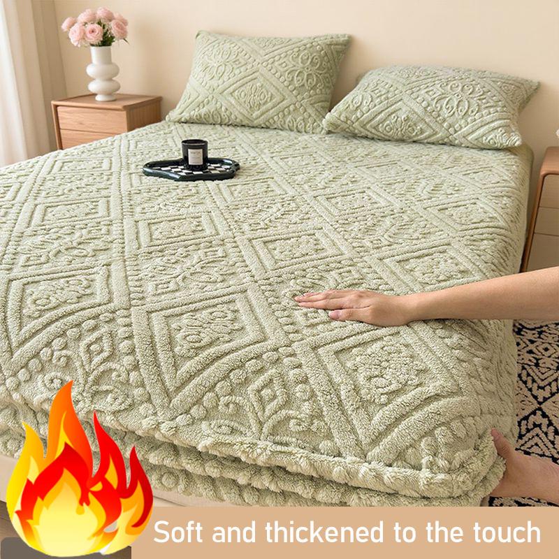 1PC Autumn and Winter Plush Bed Sheet Mattress Cover Beige Green 90 * 200cm/120 * 200cm/150 * 200cm/180 * 200cm/200 * 220cm