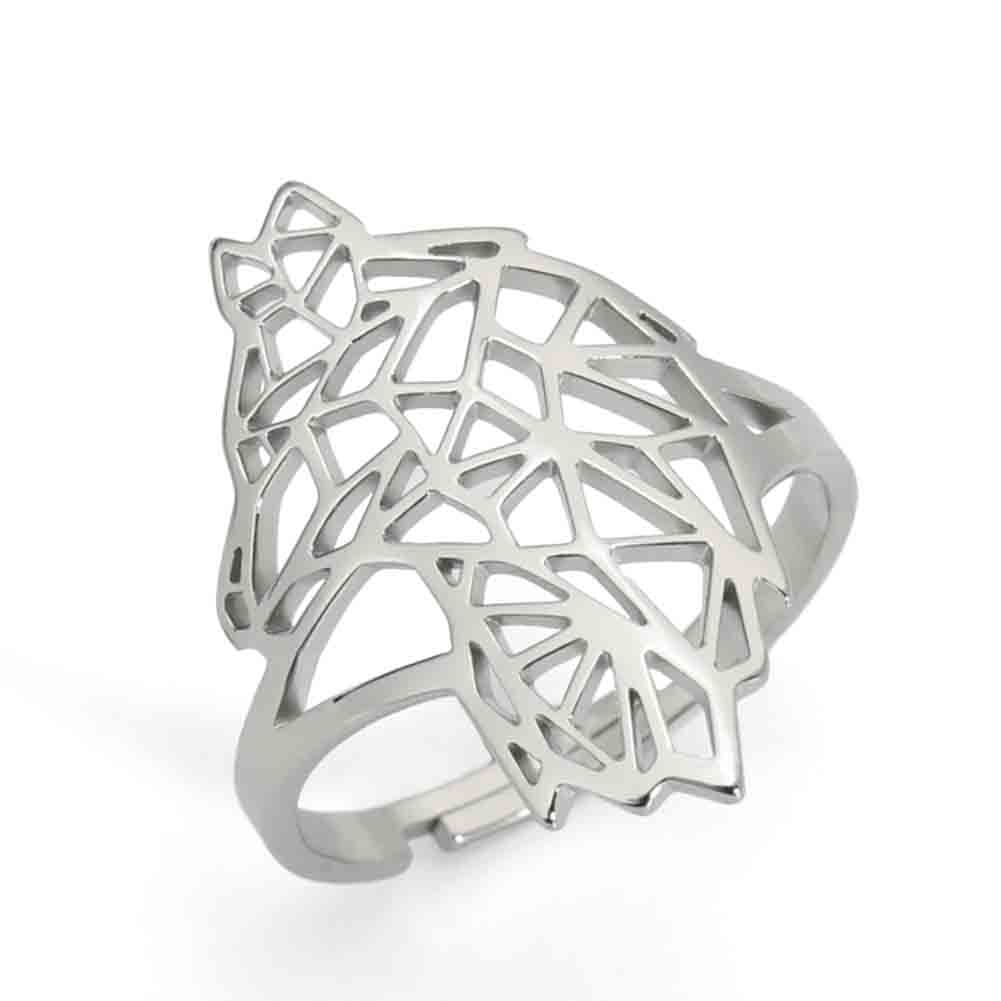 

Teamer Hollow Cute Wolf Stainless Steel Ring for Women Men Open Wide Vintage Geometric Animal Finger Ring Jewelry Gift Wholesale resizable