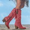 Fashion Women  High Boots Trend Retro Metal Buckle Pointed Toe Thick Heel Tassle Western Cowboy Boots Female Shoes Botas De Mujer 2024