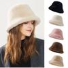 WHITE Faux Fur Fisherman Hats Antumn Winter Thickened Warm Bucket Hat Lady Outdoor Soft Snow Fur Cap Solid Wide Brim Caps