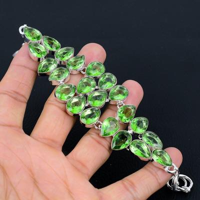 Χειροποίητο βραχιόλι από πολύτιμο λίθο από χρυσόλιθο, ασημένιο βραχιόλι 925, ασημένιο βραχιόλι, βραχιόλι χρυσολίτη για γυναίκες, ασημένιο βραχιόλι unisex για δώρα