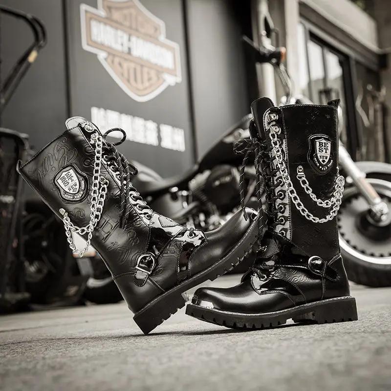 Fashion 2024 New Fashion Men Boots Trend Korean Style Motorcycle Boots Metal Decoration Platform Boots Men Comfortable Walking Shoes