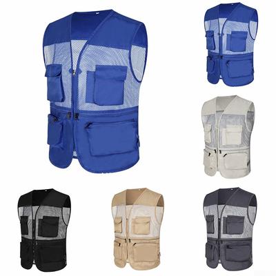 Men's Multi Pocket Outdoor Vest Breathable Polyester Fabric and Mesh Waistcoat