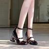 Punk Gothic High Heels Pumps Women's Rose Heeled Leather Lolita Shoes Woman Ankle Straps Black Mary Jane Shoes for Women Tacones
