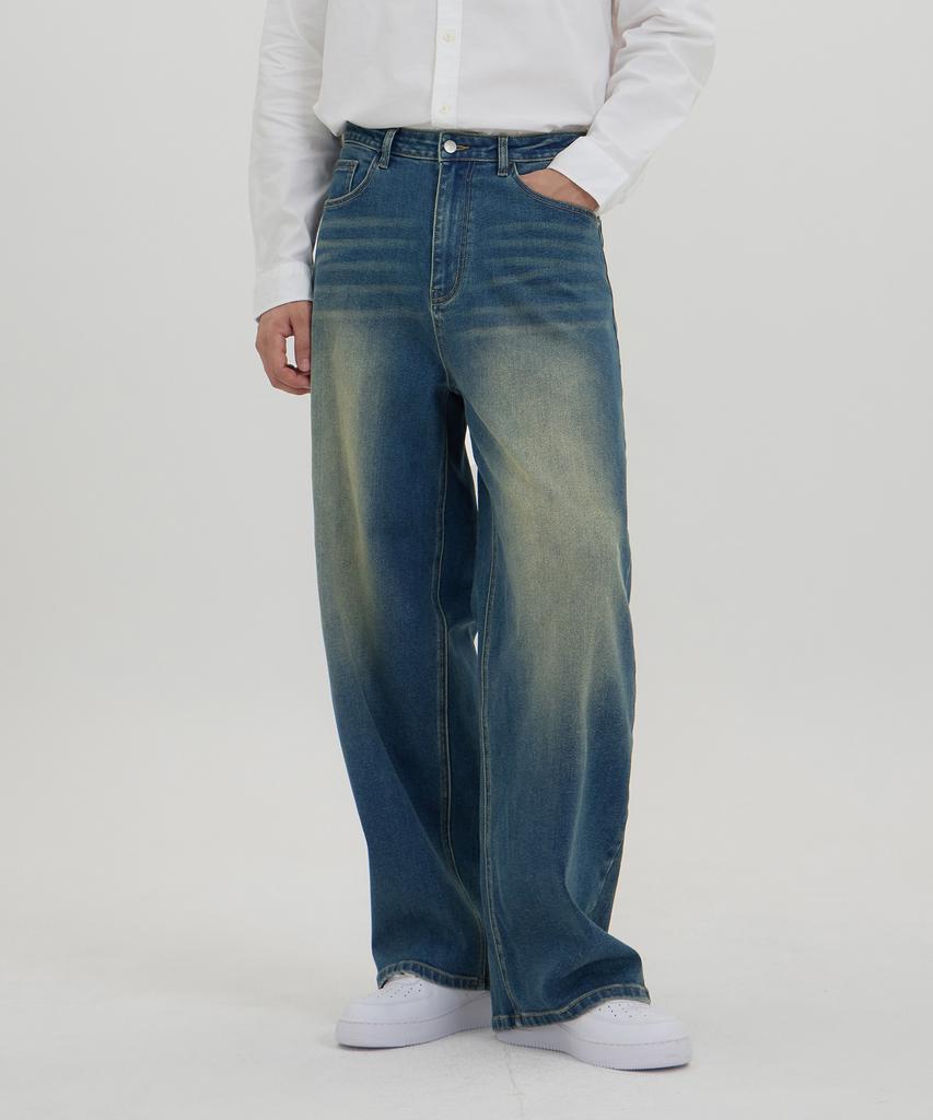 Akeusi Motion Balloon Fit Wide Stretch Denim Pants Unisex (Medium Blue)