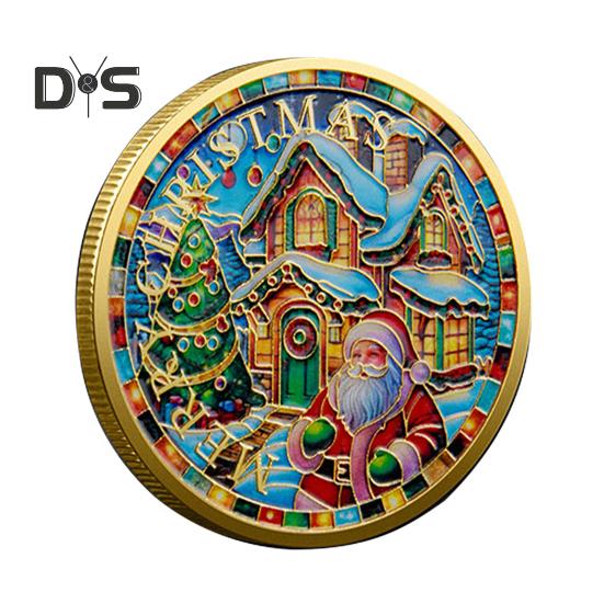 Vánoční Mikulášské mince Oboustranné slitinové Sběratelské mince Barevný vzor Slavnostní suvenýrové mince do štědrovečerních krabiček Novoroční dárek