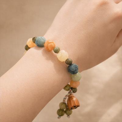 Lotus Charm Tibetan Buddha Bracelet Charm Jewelry Wooden Beads Bracelet  Buddhism Rituals