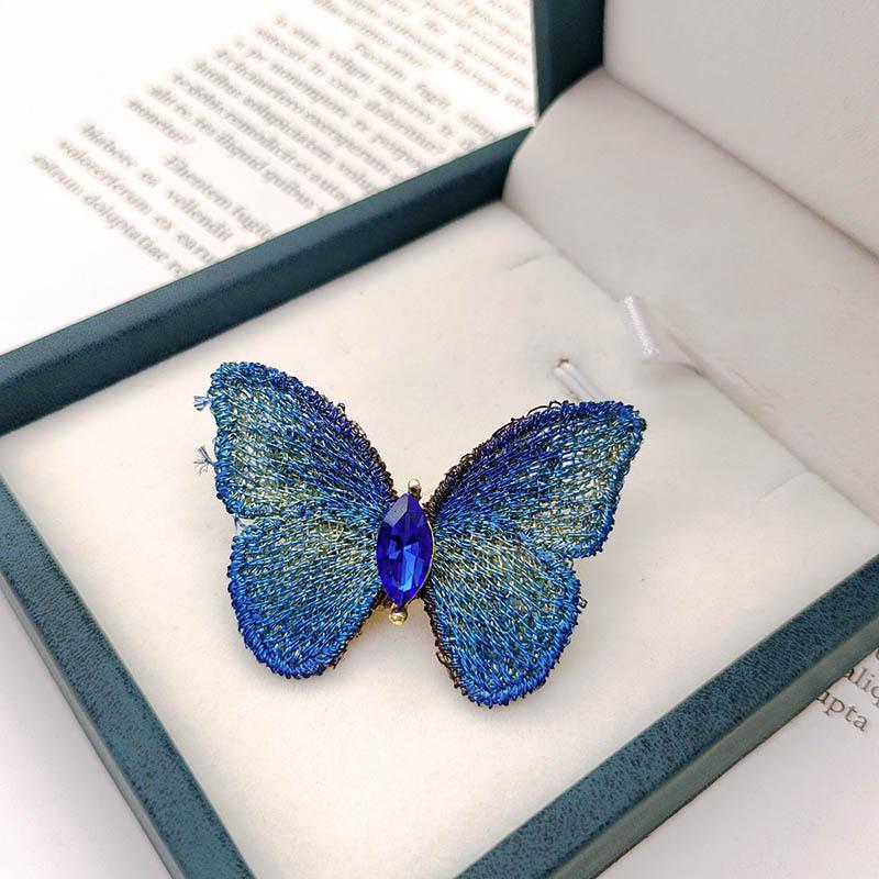 High-Quality Fabric Butterfly Brooch with Pearls & Rhinestones - Women's Elegant Jewelry Pin