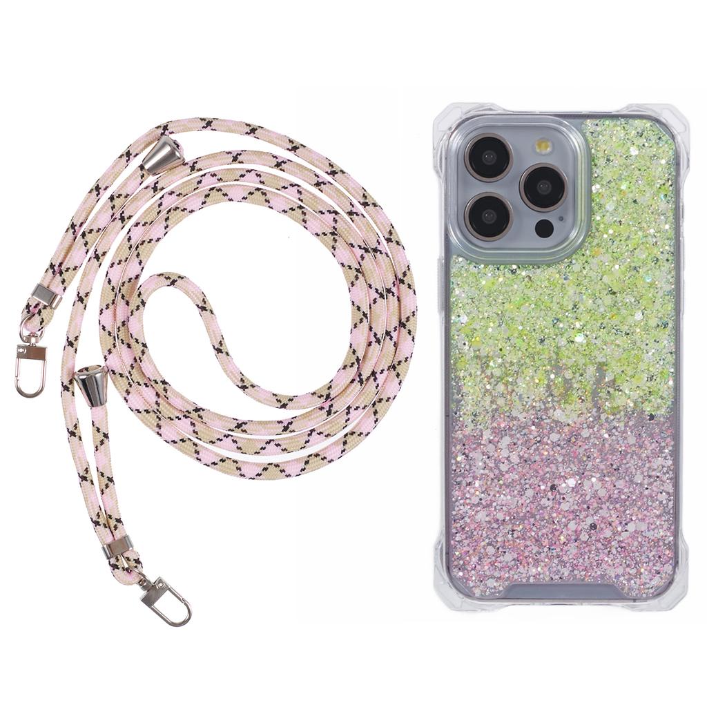 For iPhone 13 Pro Max Dual-Color Gradient Phone Case Anti-drop TPU+Acrylic Shell with Strap