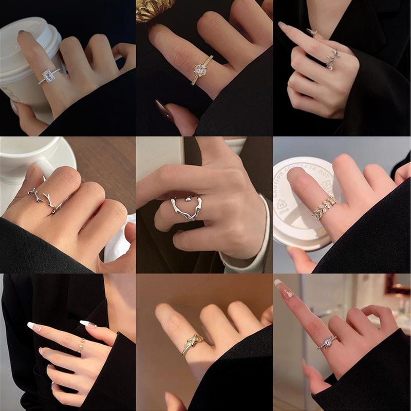 Classic Twist Chain Open Rings For Women Zircon Stainless Steel Geometric Twist Wrapped Couple Ring Wedding Aesthetic