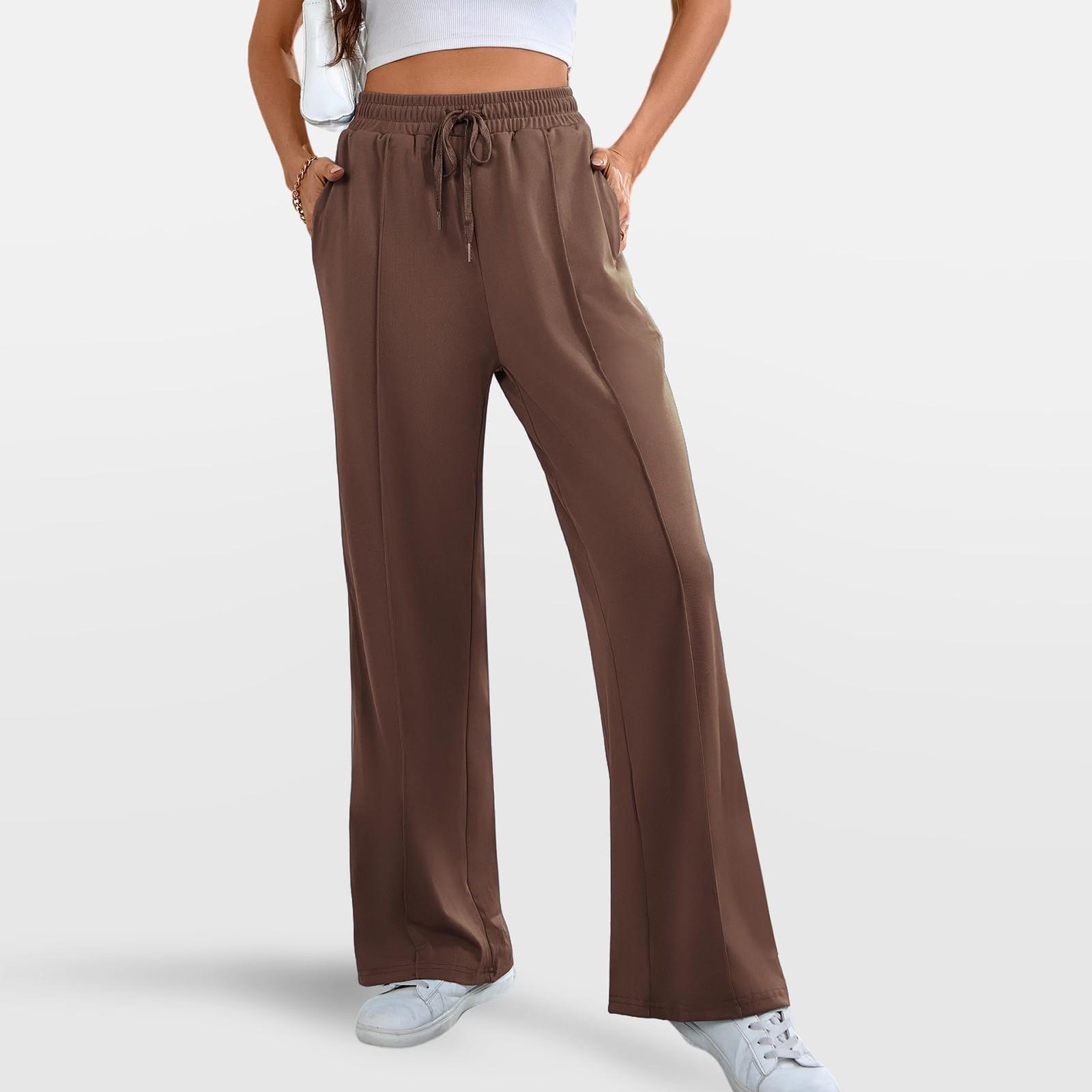 

Женские брюки с высокой талией, регулируемой завязкой, свободные, с широкими штанинами XL светло-коричневого