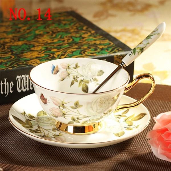 2025 Flowers Painting afternoon tea Coffee Cups Bone china Tea Cup and Saucer Spoon Set Advanced Porcelain Mug for Gifts