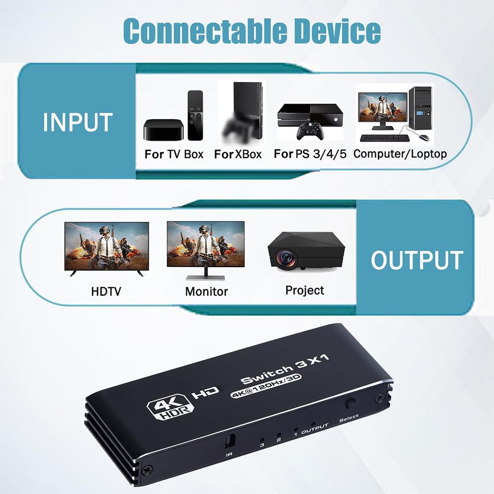 HDMI-Compatible Switch IR Remote Control Support Switcher Selector Box Three Switching Modes for HD-DVD PS3/4/5 Xbox 360 Player